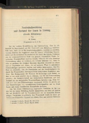 Neutralsalzwirkung und Zustand der Ionen in Lösung.