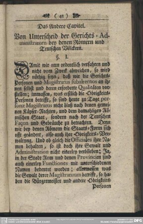 Das Andere Capitel. Von Unterscheid der Gerichts-Administratorn bey denen Römern und Teutschen Völckern