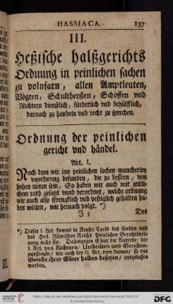 III. Heßische halßgerichts Orduung in peinlichen sachen zu volnfarn, allen Amptleuten, Voegten, [...]