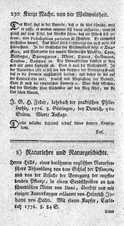 8) Naturlehre und Naturgeschichte.