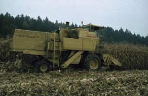 Fotografie: Erntetechnik, Mähdrusch, Mähdrescher selbstfahrend, Körnermais, Maispflückvorsatz