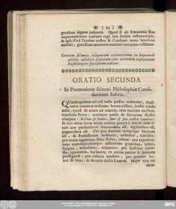Oratio Secunda In Promotione solenni Philosophiae Candidatorum habita.