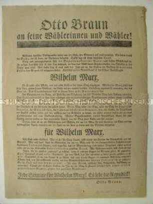 Aufruf der SPD zur Wahl von Wilhelm Marx zum Reichspräsidenten