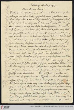 Korrespondenz von Alice und Ludwig Klein: Brief von Alice Klein an Kurt Klein