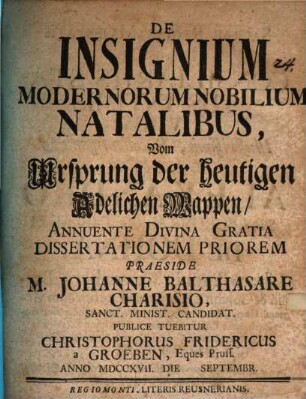 De Insignium Modernorum Nobilium Natalibus, Vom Ursprung der heutigen Adelichen Wappen