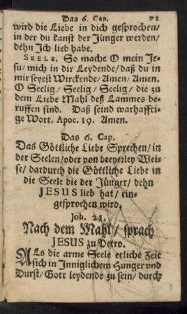 Das 6. Cap. Das Göttliche Liebe Sprechen/ in der Seelen ...