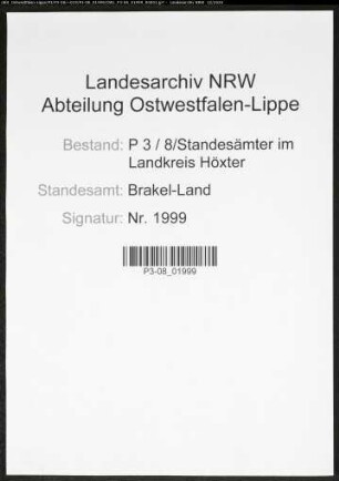 Sterberegister Standesamt Brakel-Land