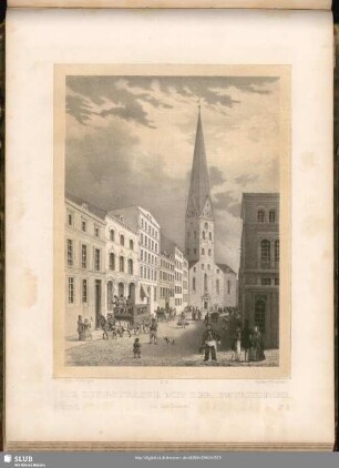 Die Bergstrasse mit der Petrikirche vor dem Brande