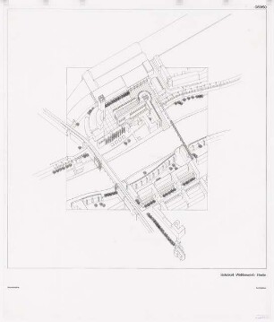 Neugestaltung der Spreeufer von Friedrichshain und Kreuzberg, Berlin Schinkelwettbewerb 1991: Axonometrie