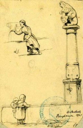 Berghausen Brunnensäule mit Löwen und badischem Wappen