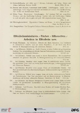 Elfenbeinminiaturen/ Fächer/ Silhouetten/ Arbeiten in Elfenbein usw. (Nr. 549-570)