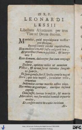 In R. P. Leonardi Lessii Libellum Ascetium per tres Vias ad Deum ducem.