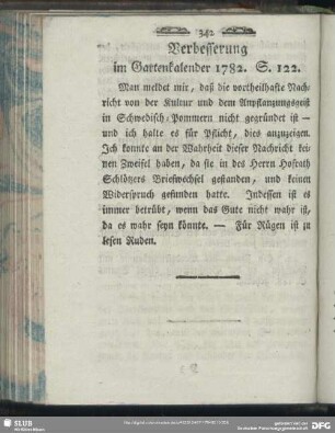 Verbesserung im Gartenkalender 1782