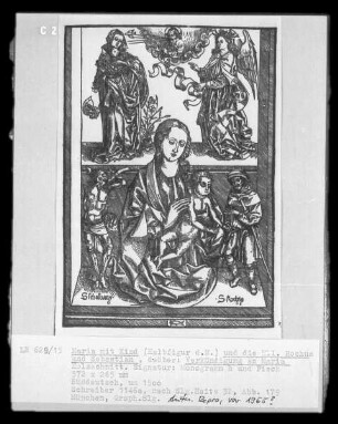 Maria mit Kind (Halbfigur d. M.) und die Heiligen Rochus und Sebastian, darüber: Verkündigung an Maria