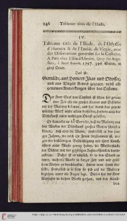 3: [Rezension von: Tableaux tirés de I'lliade, de l'Odyssée d'Homere & de l'Eneide de Virgile, avec des Observations generales sur le Costume. Paris, 1757]