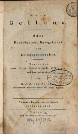 Neue Bellona oder Beyträge zur Kriegskunst und Kriegsgeschichte. 9. 1806
