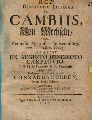 Disp. iur. de cambiis - von Wechseln