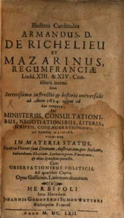 Illustres Cardinales Armandus D. de Richelieu et Mazarinus ...