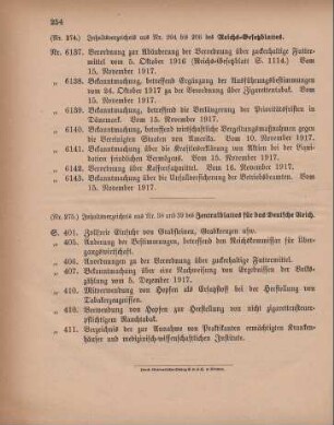 Nr. 274: Inhaltsverzeichnis aus Nr. 204 bis 206 des Reichs-Gesetzblattes