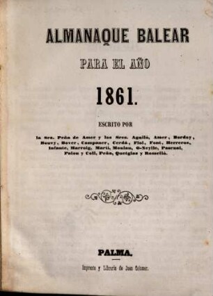 Almanaque Balear para el año 1861
