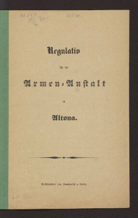 Regulativ für die Armen-Anstalt in Altona