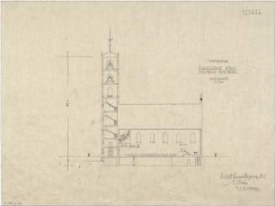 Gsaenger, Gustav; Sulzbach - Rosenberg (Bayern); Ev. Christus Kirche - Wettbewerbsplan (Längsschnitt)