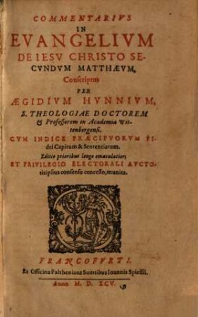 Commentarius in Evangelium ... secundum Matthaeum