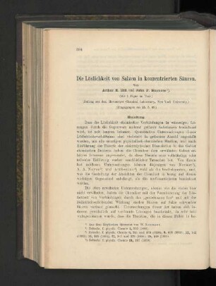 Die Löslichkeit von Salzen in konzentrierten Säuren.