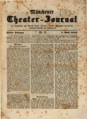 Münchner Theater-Journal. 5, 5 = No. 15. 1859