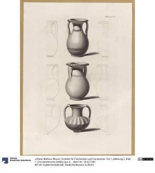 Vorbilder für Fabrikanten und Handwerker. Teil 1, Abteilung 2, Blatt 1: Drei keramische Gefäße aus der Sammlung Hamilton im British Museum