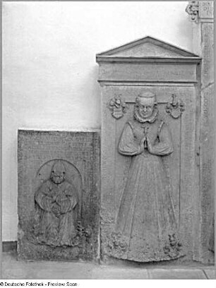 Grabplatte für Margaretha von Miltitz : Zwei Grabplatten für einen Sohn des Alexander von Miltitz und für Sargen (Sara ?) von Miltitz