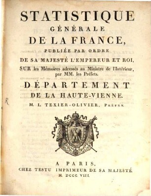 Statistique générale de la France : Depart. de la Haute-Vienne
