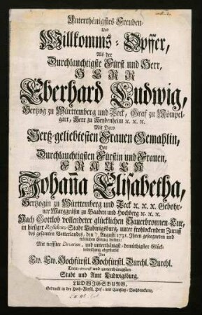 1r-1v, Unterthaenigstes Freuden- und Willkomms-Opffer