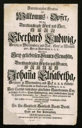 1r-1v, Unterthaenigstes Freuden- und Willkomms-Opffer