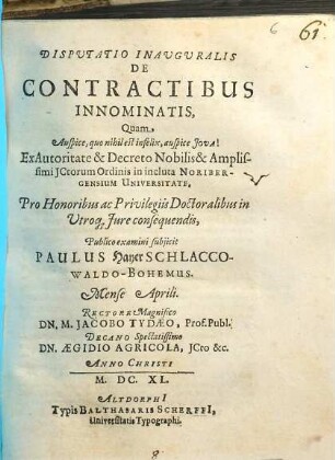 Disputatio Inauguralis De Contractibus Innominatis