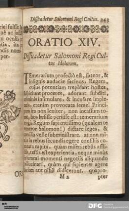 Oratio XIV. Dissuadetur Salomoni Regi Cultus Idolorum.