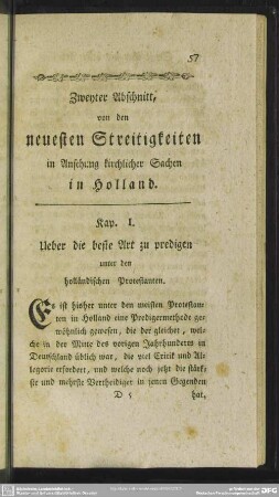 Zweyter Abschnitt, von den neuesten Streitigkeiten in Ansehung kirchlicher Sachen in Holland