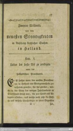 Zweyter Abschnitt, von den neuesten Streitigkeiten in Ansehung kirchlicher Sachen in Holland