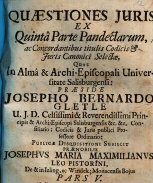 Selectae Iuris Quaestiones Ex ... Parte Pandectarum, 5