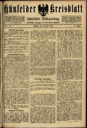 Ausgabe vom Montag, den 22. Mai 1922.