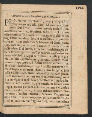Cyprianus de mortalitate serm. ...