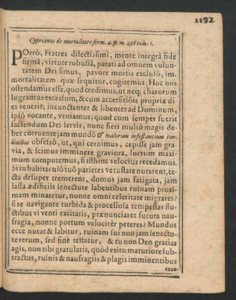 Cyprianus de mortalitate serm. ...