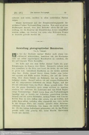 Herstellung photographischer Menukarten