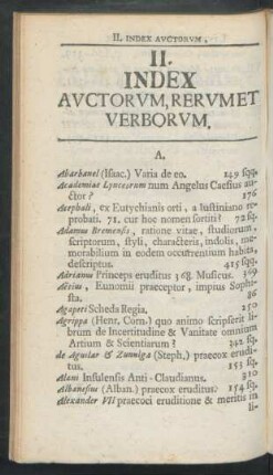 II. Index Auctorum, Rerum et Verborum