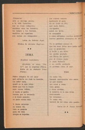 Irma : (Tango canción)