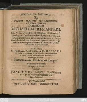 Epistola Valedictoria : [E Museo meo d. 27. Februar. Anno Christi M.DC.LXXVII.]