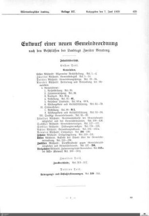 Entwurf einer neuen Gemeindeordnung nach den Landtags-Beschlüssen Zweiter Beratung