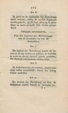 Tweede hoofdstuk. Van het kapitaal der Maatschappij, van de aandeelen en van de deelhebbers