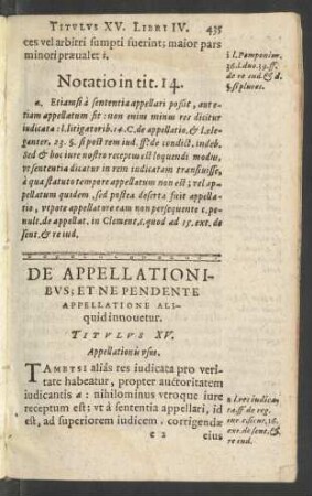 De Appellationibus ... Titulus XV.
