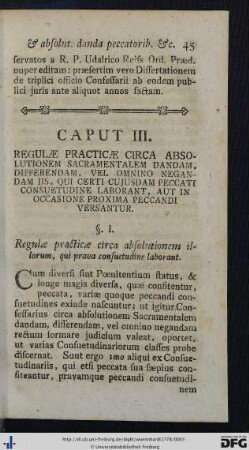 Caput III. Regulae Practicae Circa Absolutionem Sacramentalem ...